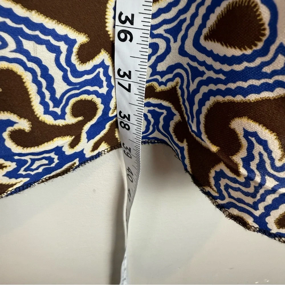 Tory Burch 100% Silk Dress Women's 0 Brown Blue Printed Sleeveless Classic Retro
